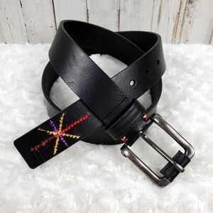 TOUGERJOY Leather Embroidered Belt Black Size 41